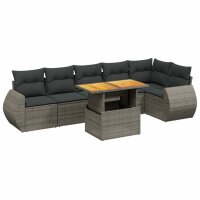 vidaXL 7-tlg. Garten-Sofagarnitur mit Kissen Grau Poly Rattan