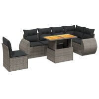 vidaXL 7-tlg. Garten-Sofagarnitur mit Kissen Grau Poly Rattan