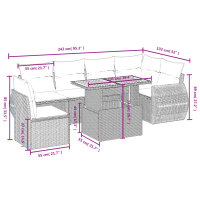 vidaXL 7-tlg. Garten-Sofagarnitur mit Kissen Grau Poly Rattan