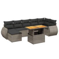 vidaXL 8-tlg. Garten-Sofagarnitur mit Kissen Grau Poly Rattan