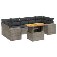 vidaXL 8-tlg. Garten-Sofagarnitur mit Kissen Grau Poly Rattan