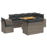 vidaXL 9-tlg. Garten-Sofagarnitur mit Kissen Grau Poly Rattan