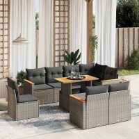 vidaXL 9-tlg. Garten-Sofagarnitur mit Kissen Grau Poly Rattan