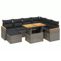 vidaXL 8-tlg. Garten-Sofagarnitur mit Kissen Grau Poly Rattan