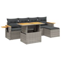 vidaXL 6-tlg. Garten-Sofagarnitur mit Kissen Grau Poly Rattan