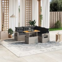 vidaXL 6-tlg. Garten-Sofagarnitur mit Kissen Grau Poly Rattan