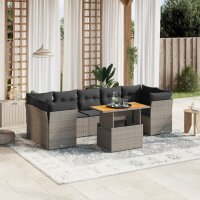 vidaXL 8-tlg. Garten-Sofagarnitur mit Kissen Grau Poly Rattan