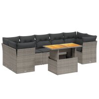 vidaXL 8-tlg. Garten-Sofagarnitur mit Kissen Grau Poly Rattan