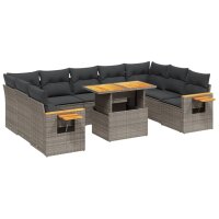 vidaXL 10-tlg. Garten-Sofagarnitur mit Kissen Grau Poly...