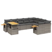 vidaXL 10-tlg. Garten-Sofagarnitur mit Kissen Grau Poly...