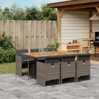 vidaXL 7-tlg. Garten-Essgruppe mit Kissen Grau Poly Rattan