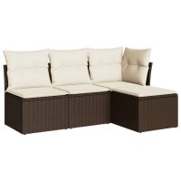 vidaXL 4-tlg. Garten-Sofagarnitur mit Kissen Braun Poly...