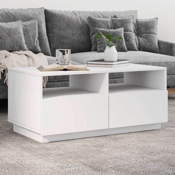 vidaXL Couchtisch mit LED-Leuchten Wei&szlig; 90x49x40 cm