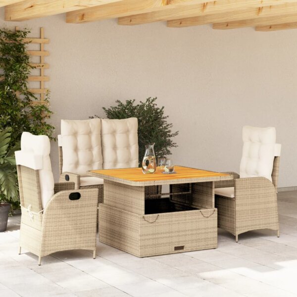 vidaXL 4-tlg. Garten-Essgruppe mit Kissen Beige Poly Rattan