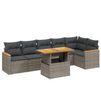 vidaXL 7-tlg. Garten-Sofagarnitur mit Kissen Grau Poly Rattan