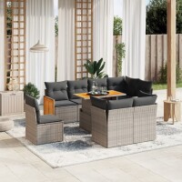 vidaXL 9-tlg. Garten-Sofagarnitur mit Kissen Grau Poly Rattan