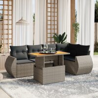 vidaXL 6-tlg. Garten-Sofagarnitur mit Kissen Grau Poly Rattan