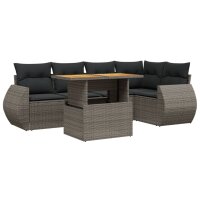 vidaXL 6-tlg. Garten-Sofagarnitur mit Kissen Grau Poly Rattan