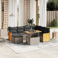 vidaXL 8-tlg. Garten-Sofagarnitur mit Kissen Grau Poly Rattan