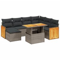 vidaXL 8-tlg. Garten-Sofagarnitur mit Kissen Grau Poly Rattan