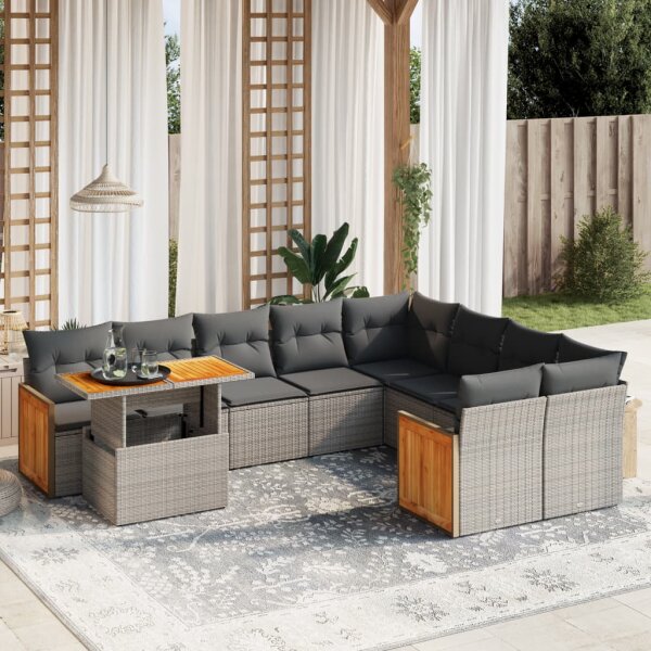 vidaXL 10-tlg. Garten-Sofagarnitur mit Kissen Grau Poly Rattan