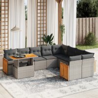 vidaXL 10-tlg. Garten-Sofagarnitur mit Kissen Grau Poly...