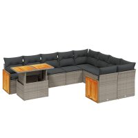 vidaXL 10-tlg. Garten-Sofagarnitur mit Kissen Grau Poly...