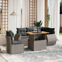 vidaXL 6-tlg. Garten-Sofagarnitur mit Kissen Grau Poly...