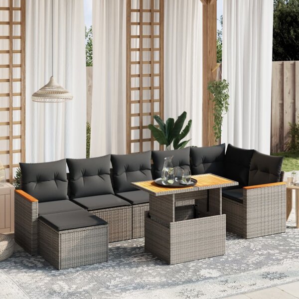 vidaXL 8-tlg. Garten-Sofagarnitur mit Kissen Grau Poly Rattan