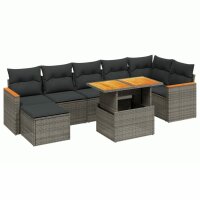 vidaXL 8-tlg. Garten-Sofagarnitur mit Kissen Grau Poly Rattan