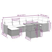 vidaXL 8-tlg. Garten-Sofagarnitur mit Kissen Grau Poly Rattan