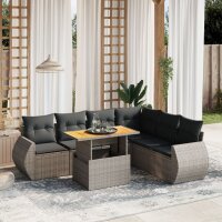 vidaXL 7-tlg. Garten-Sofagarnitur mit Kissen Grau Poly Rattan