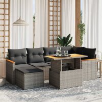 vidaXL 7-tlg. Garten-Sofagarnitur mit Kissen Grau Poly Rattan