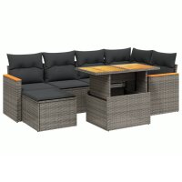 vidaXL 7-tlg. Garten-Sofagarnitur mit Kissen Grau Poly Rattan