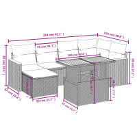 vidaXL 7-tlg. Garten-Sofagarnitur mit Kissen Grau Poly Rattan