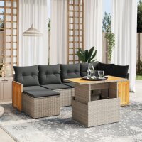 vidaXL 7-tlg. Garten-Sofagarnitur mit Kissen Grau Poly Rattan