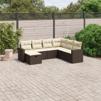 vidaXL 7-tlg. Garten-Sofagarnitur mit Kissen Braun Poly...