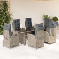 vidaXL 7-tlg. Garten-Essgruppe mit Kissen Grau Poly Rattan