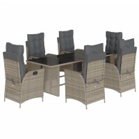 vidaXL 7-tlg. Garten-Essgruppe mit Kissen Grau Poly Rattan