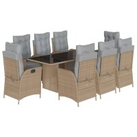 vidaXL 9-tlg. Garten-Essgruppe mit Kissen Beigemischung Poly Rattan