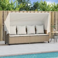 vidaXL Sonnenliege mit Dach und Kissen Beige Poly Rattan