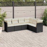 vidaXL 6-tlg. Garten-Sofagarnitur mit Kissen Schwarz Poly Rattan