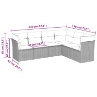 vidaXL 6-tlg. Garten-Sofagarnitur mit Kissen Schwarz Poly Rattan