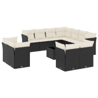 vidaXL 12-tlg. Garten-Sofagarnitur mit Kissen Schwarz Poly Rattan