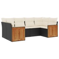 vidaXL 6-tlg. Garten-Sofagarnitur mit Kissen Schwarz Poly Rattan