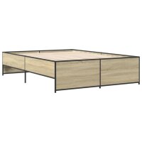 vidaXL Bettgestell Sonoma-Eiche 135x190 cm Holzwerkstoff und Metall