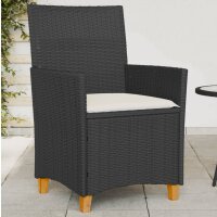 vidaXL Gartenst&uuml;hle mit Kissen 2 Stk. Schwarz Poly Rattan Massivholz