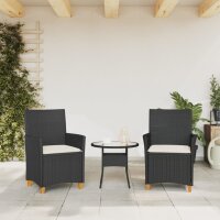 vidaXL Gartenst&uuml;hle mit Kissen 2 Stk. Schwarz Poly Rattan Massivholz