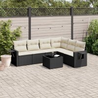 vidaXL 7-tlg. Garten-Sofagarnitur mit Kissen Schwarz Poly Rattan