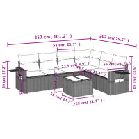 vidaXL 7-tlg. Garten-Sofagarnitur mit Kissen Schwarz Poly Rattan